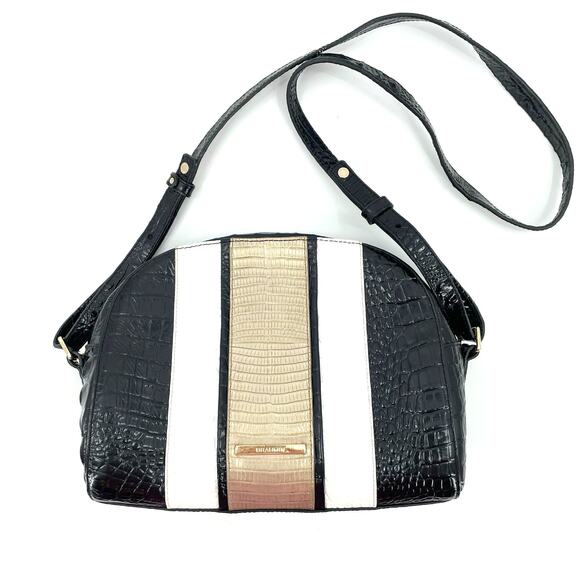 Vintage Brahmin Crossbody Purse Leather Croc Embossed Dome 8 x 10.5 Tri-Color